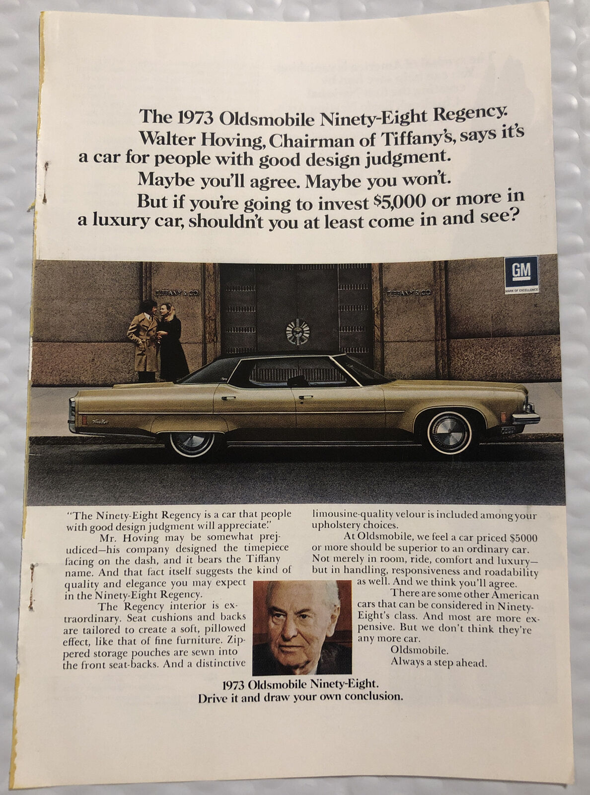 Vintage 1972 Oldsmobile Ninety-Eight Original Print Ad Full Page - Walter Hoving