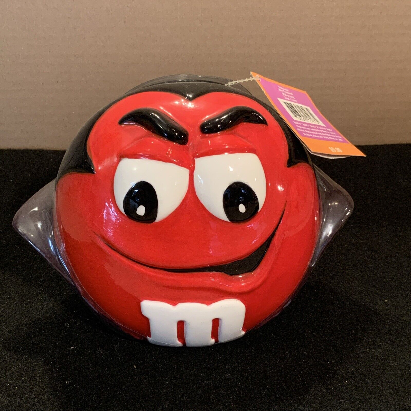 M&M’s COLLECTIBLE CERAMIC CANDY COOKIE JAR CANISTER W/ LID Red Halloween