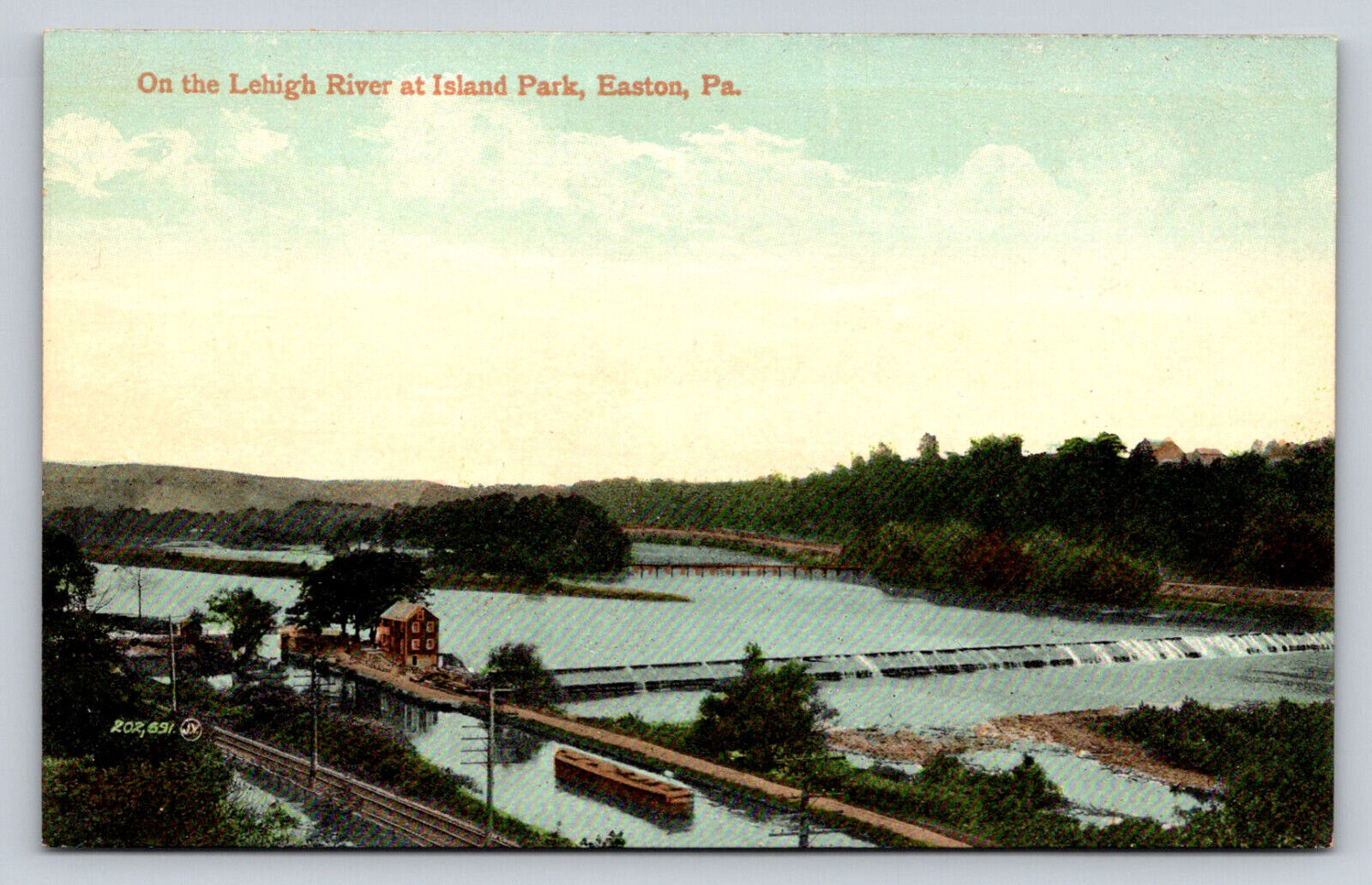 c1910 Aerial View Dam Lehigh River Island Park Easton Pennsylvania P801