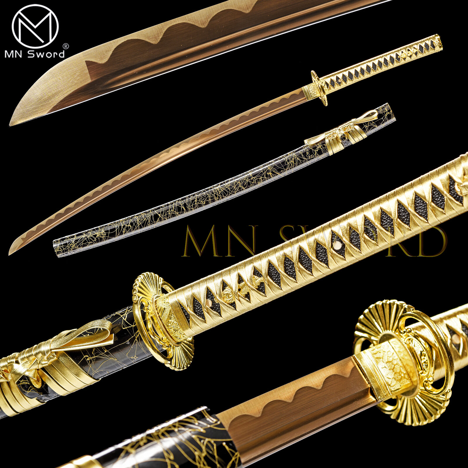 Handmade Japanese Warrior Sword Samurai Katana Carbon Steel Blade Gold Ito Sageo