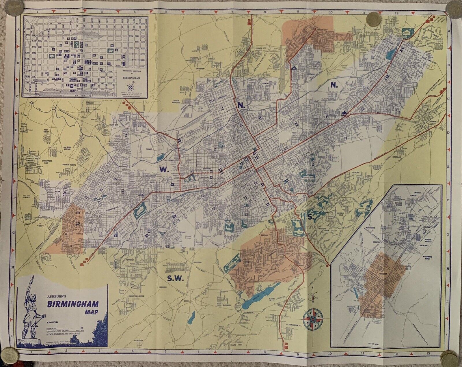 Vintage Birmingham Alabama map Ashburn’s 1949