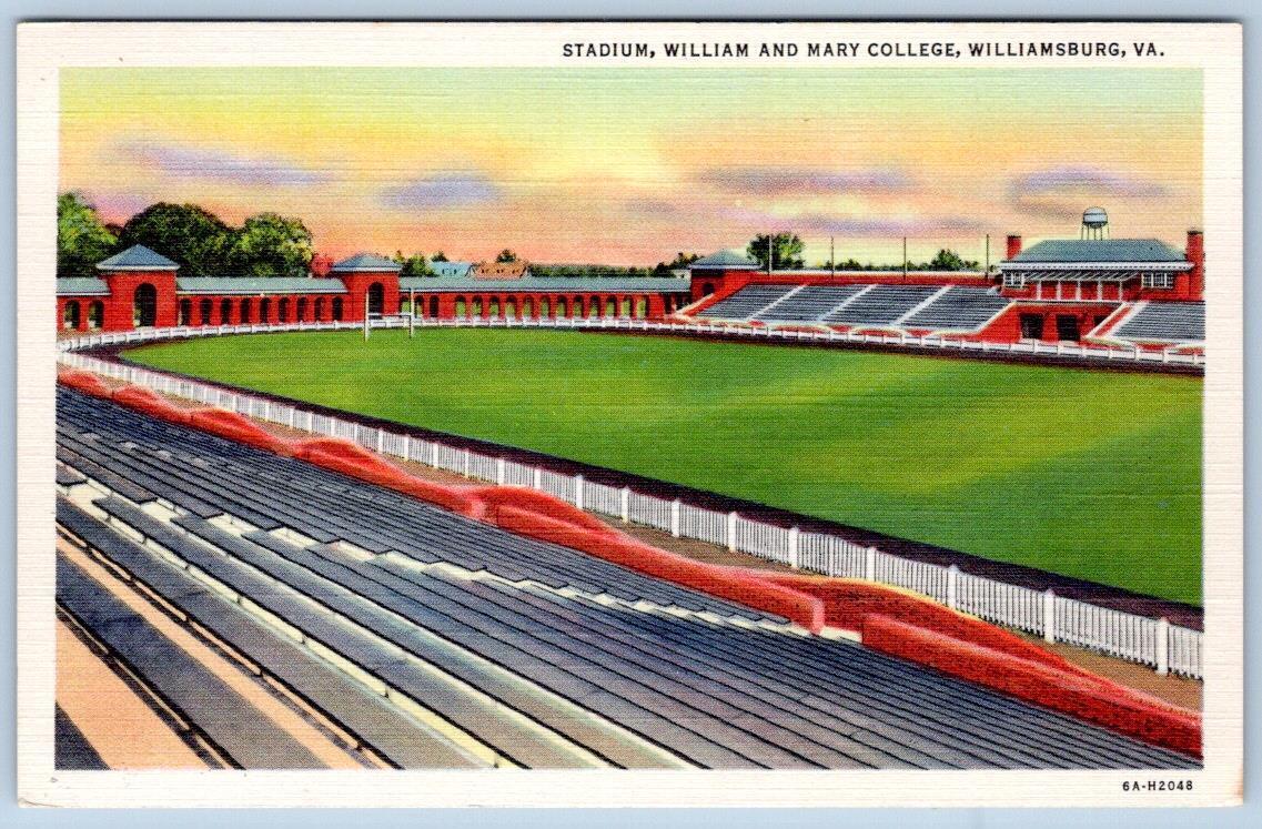 WILLIAM & MARY COLLEGE STADIUM WILLIAMSBURG VIRGINIA VINTAGE LINEN POSTCARD