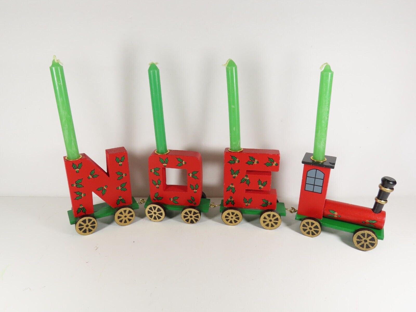 Vintage Christmas Wooden N O E L Train Candle Holder W/ Box C5671
