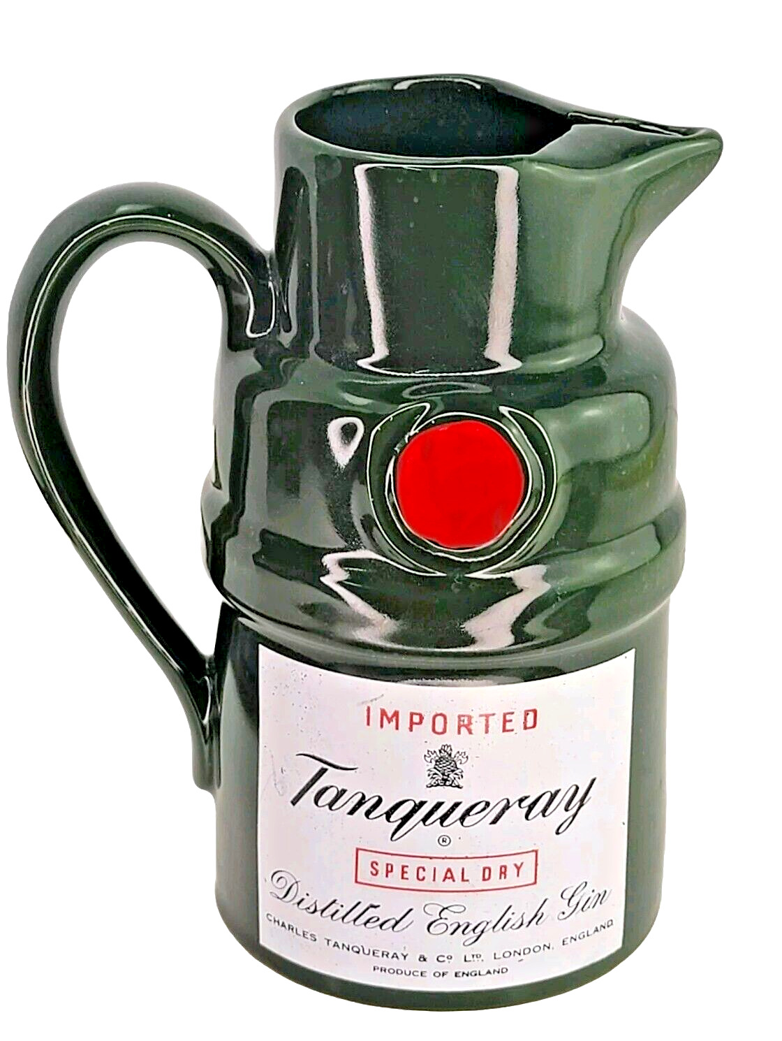 Imported Tanqueray English Dry Gin Dark Green Barware Whiskey Pitcher Vintage