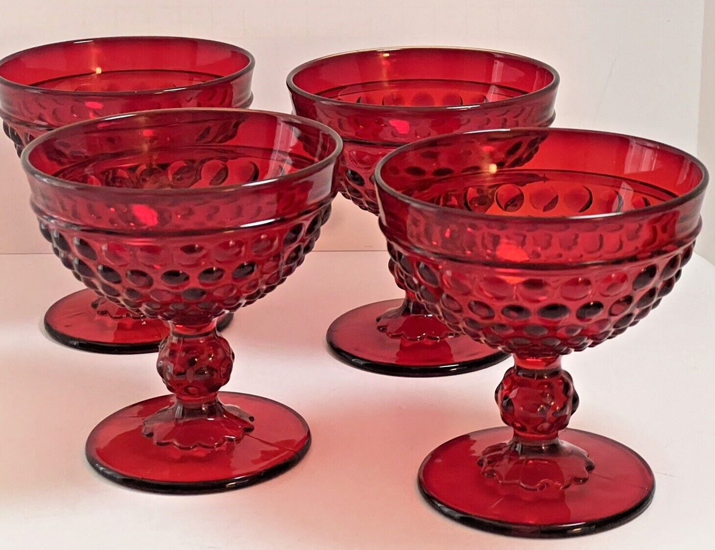 Imperial Early American Hobnail Ruby Red Chamapagne, Sherbet Glasses 1940's