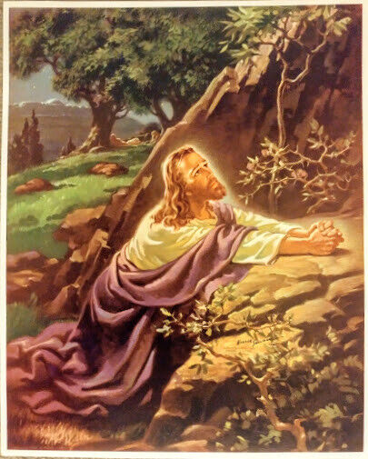 Christ in Gethsemane Print Warner Sallman Vintage 8 3/8\