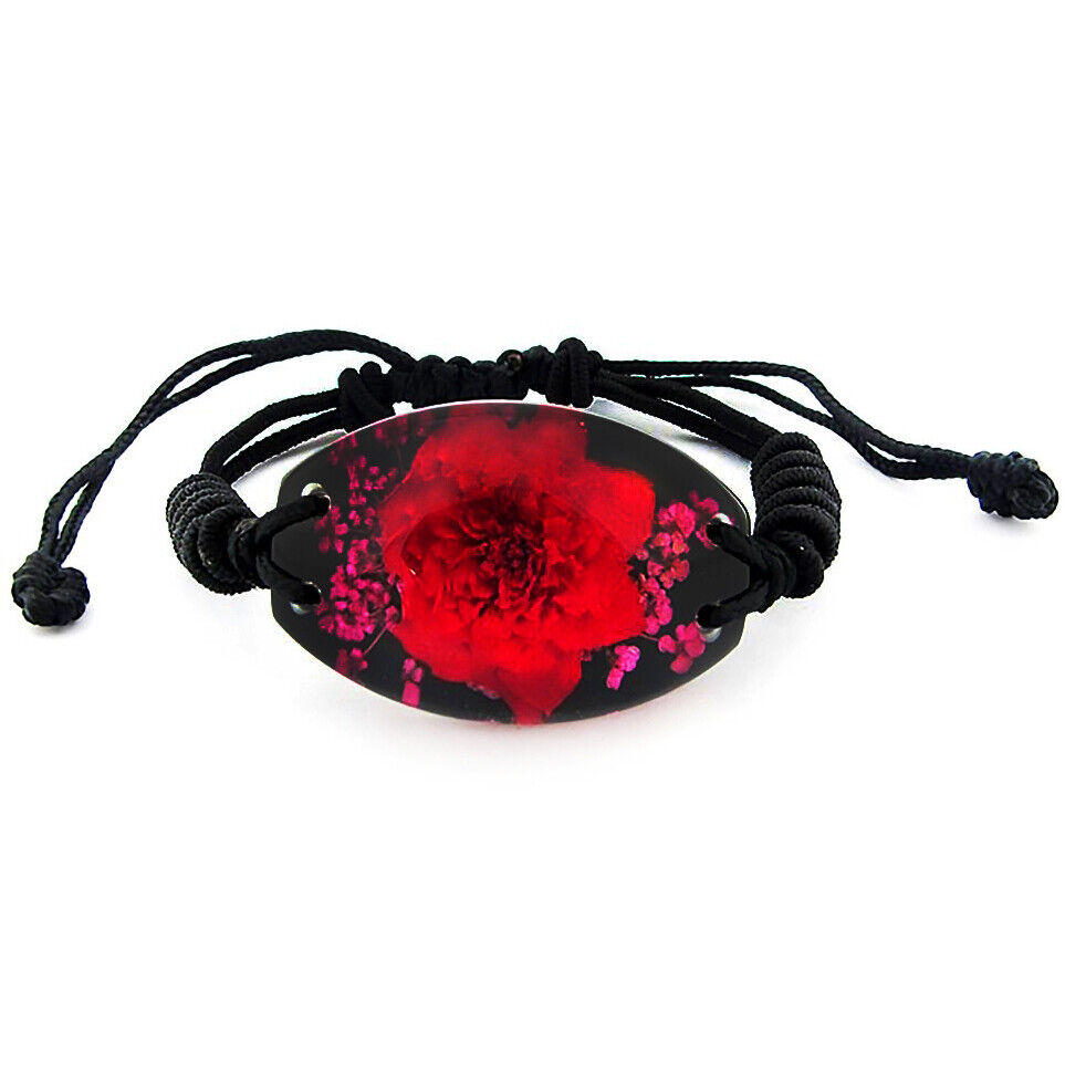 Flower REAL preserved red pink black bracelet FB2