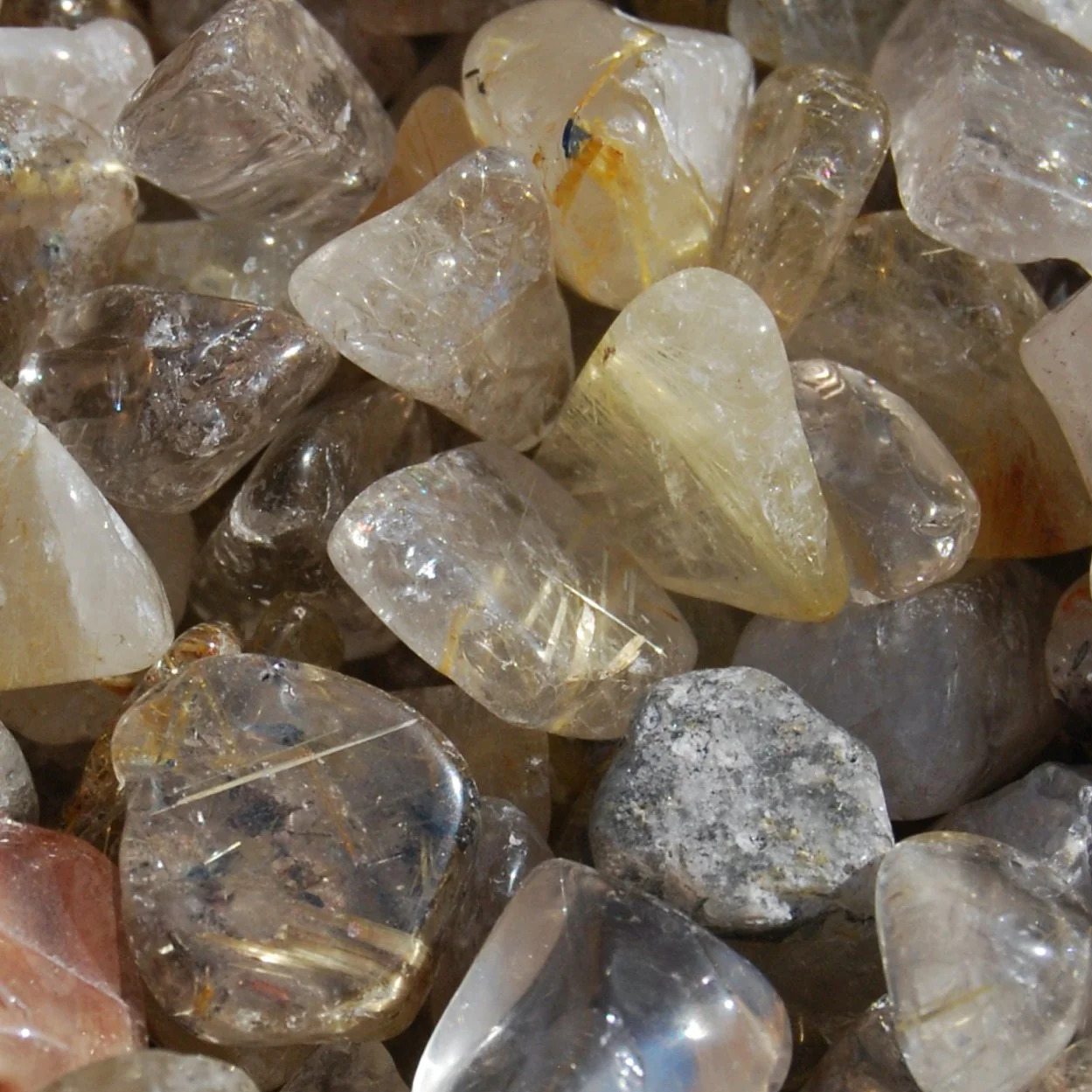 10pcs Golden Rutile Quartz Crystal Tumbled Stones, Extra Small Gold Rutilated Qu