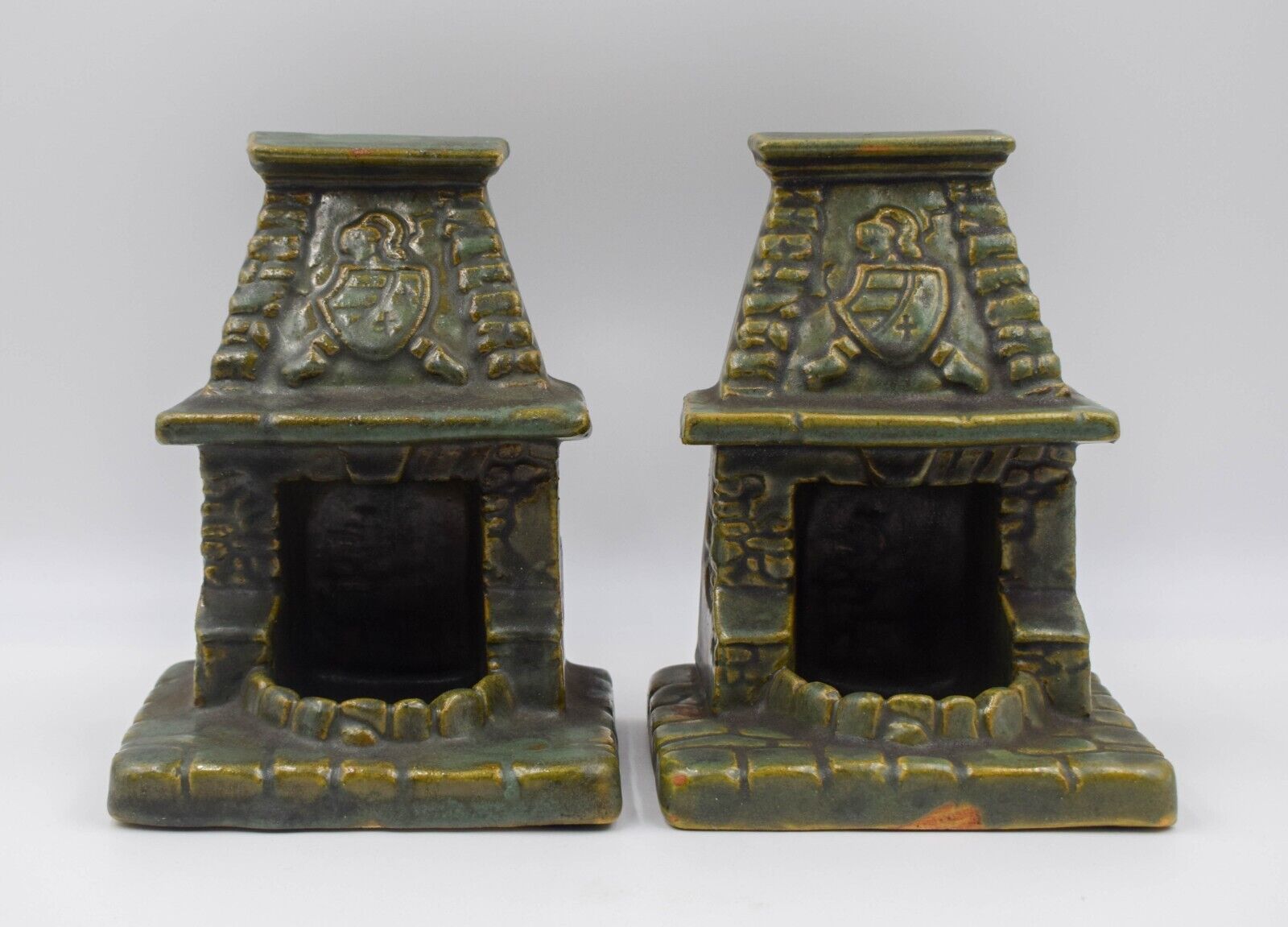 Rare Pair of Arts & Crafts Fulper Bookends - Fireplace Mantles, Circa 1920