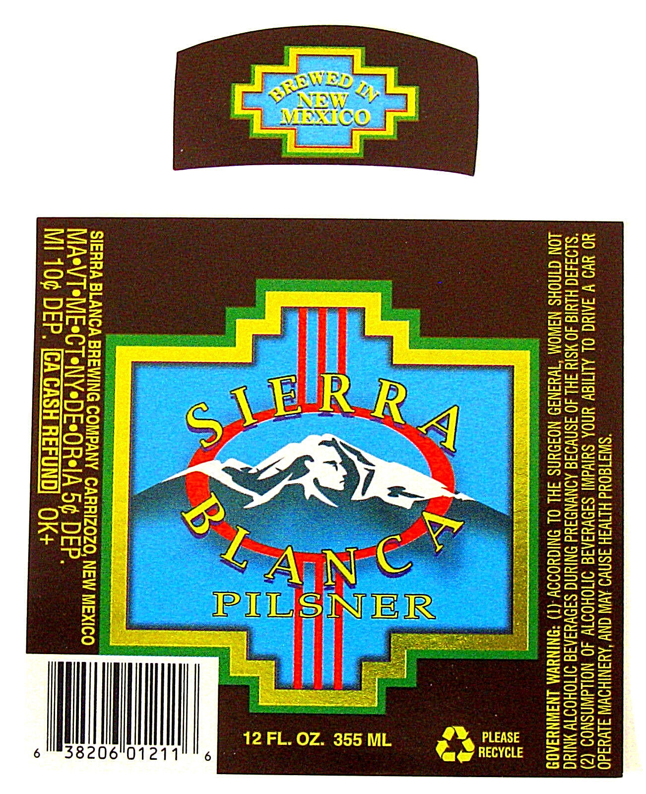 Sierra Blanca Brewing SIERRA BLANCA PILSNER beer label NM 12oz WITH NECK