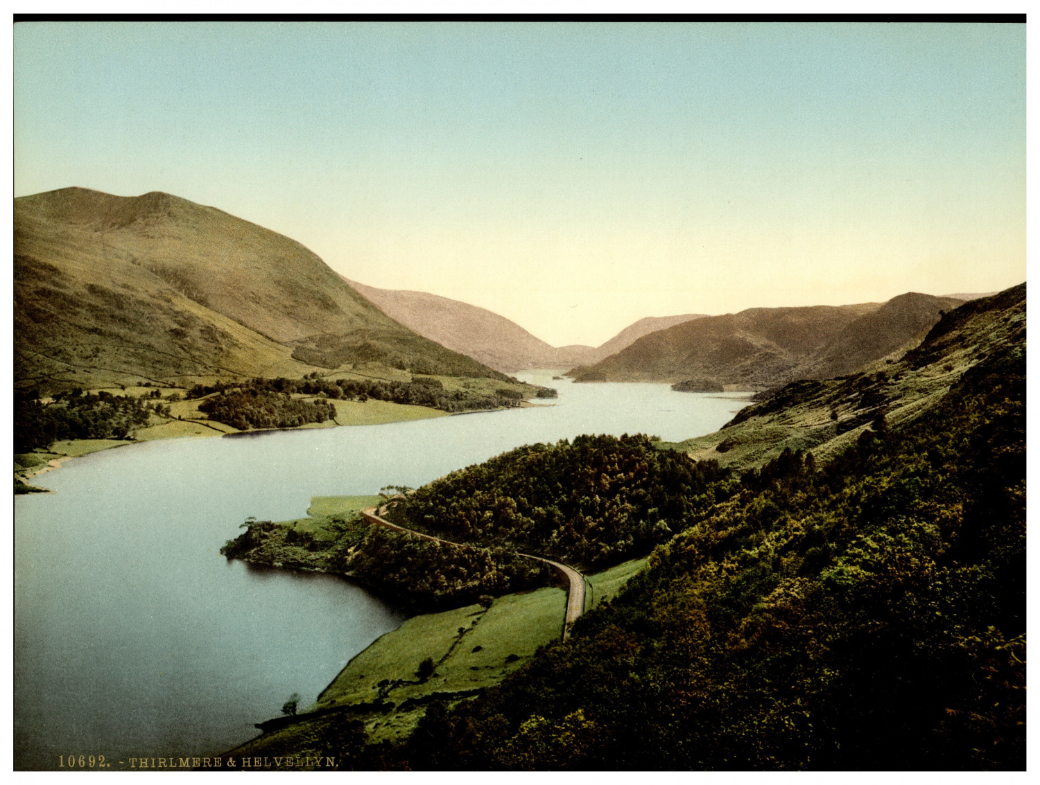 England. Lake District. Thirlmere and Helvellyn. Vintage Photochrome by P.Z, P