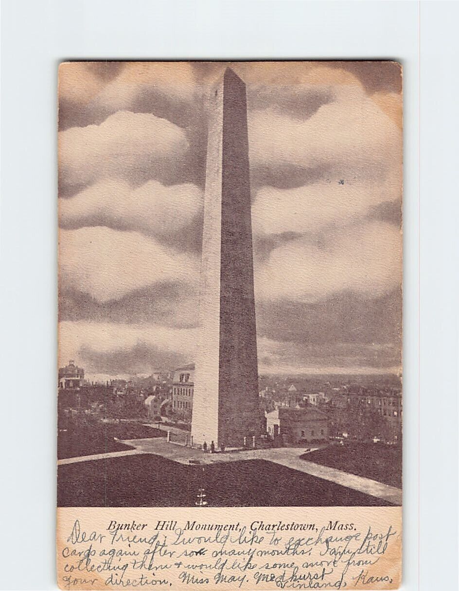 Postcard Bunker Hill Monument Charlestown Boston Massachusetts USA