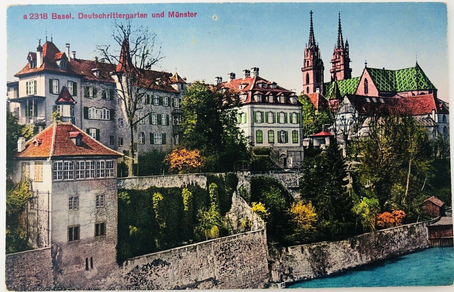 Vintage Basel Switzerland Deutschrittergarten und Munster Postcard 