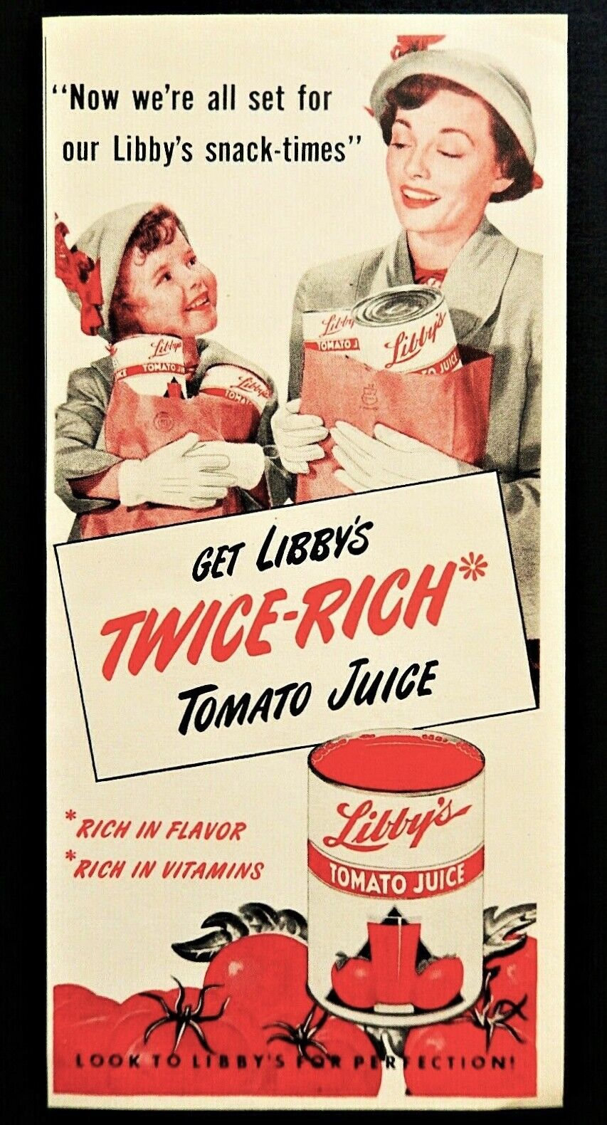 Libby\'s Tomato Juice ad vintage 1950\'s mother daughter shopping advertisement 