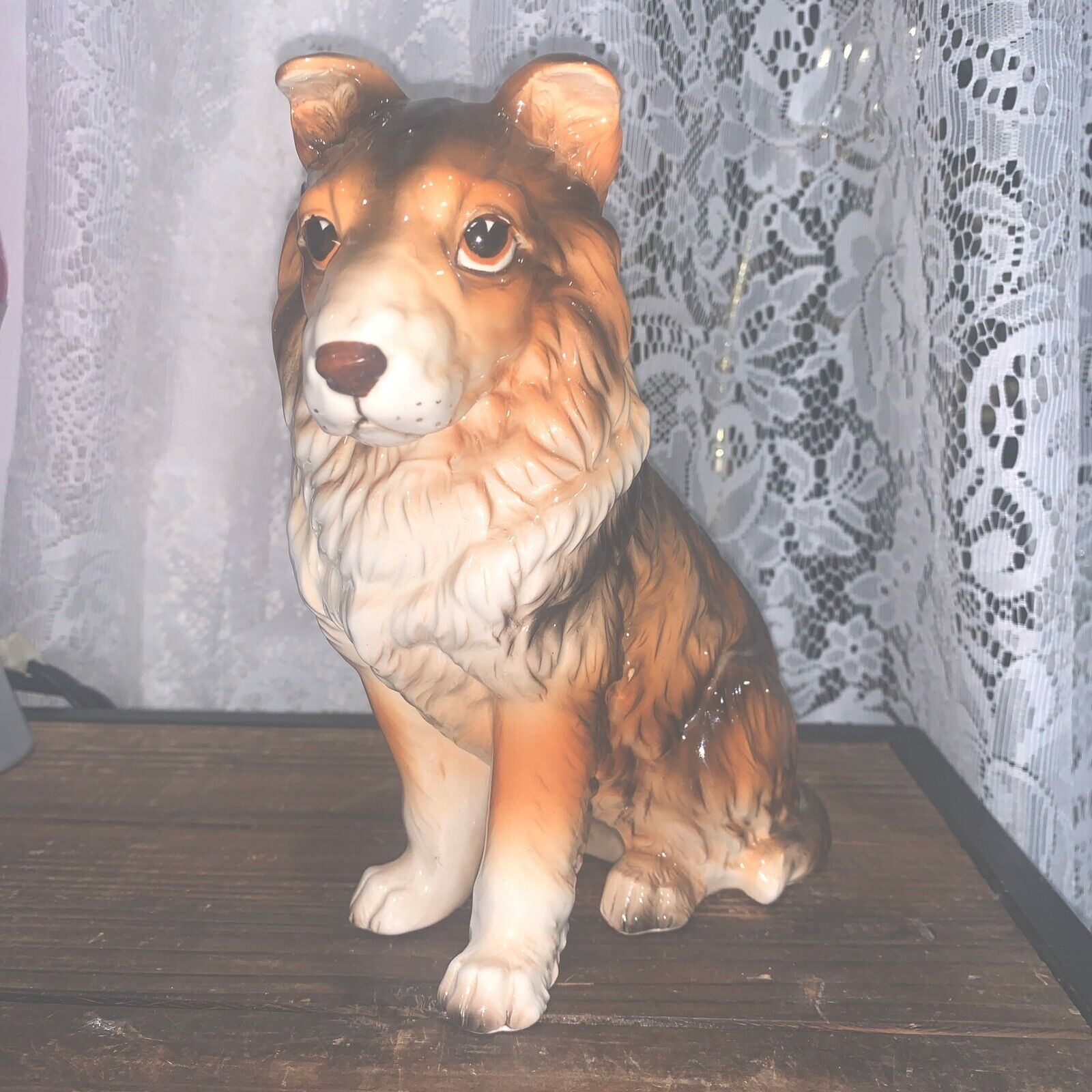 Lefton  Japan Large Dog Collie Lassie  Vintage H8110 Glossy Porcelain Puppy