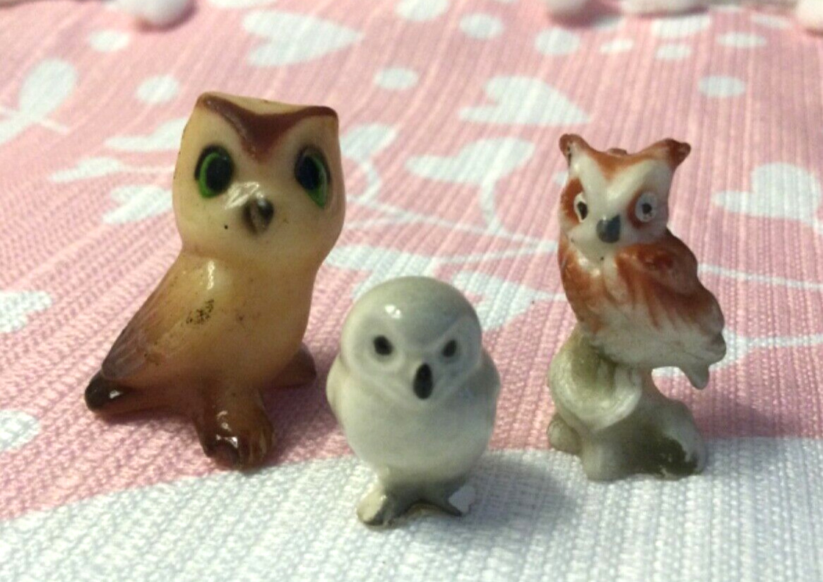VTG Lot of 3 Owls Miniatures Figurines Hagen Renaker & Others Snowy Owl Baby