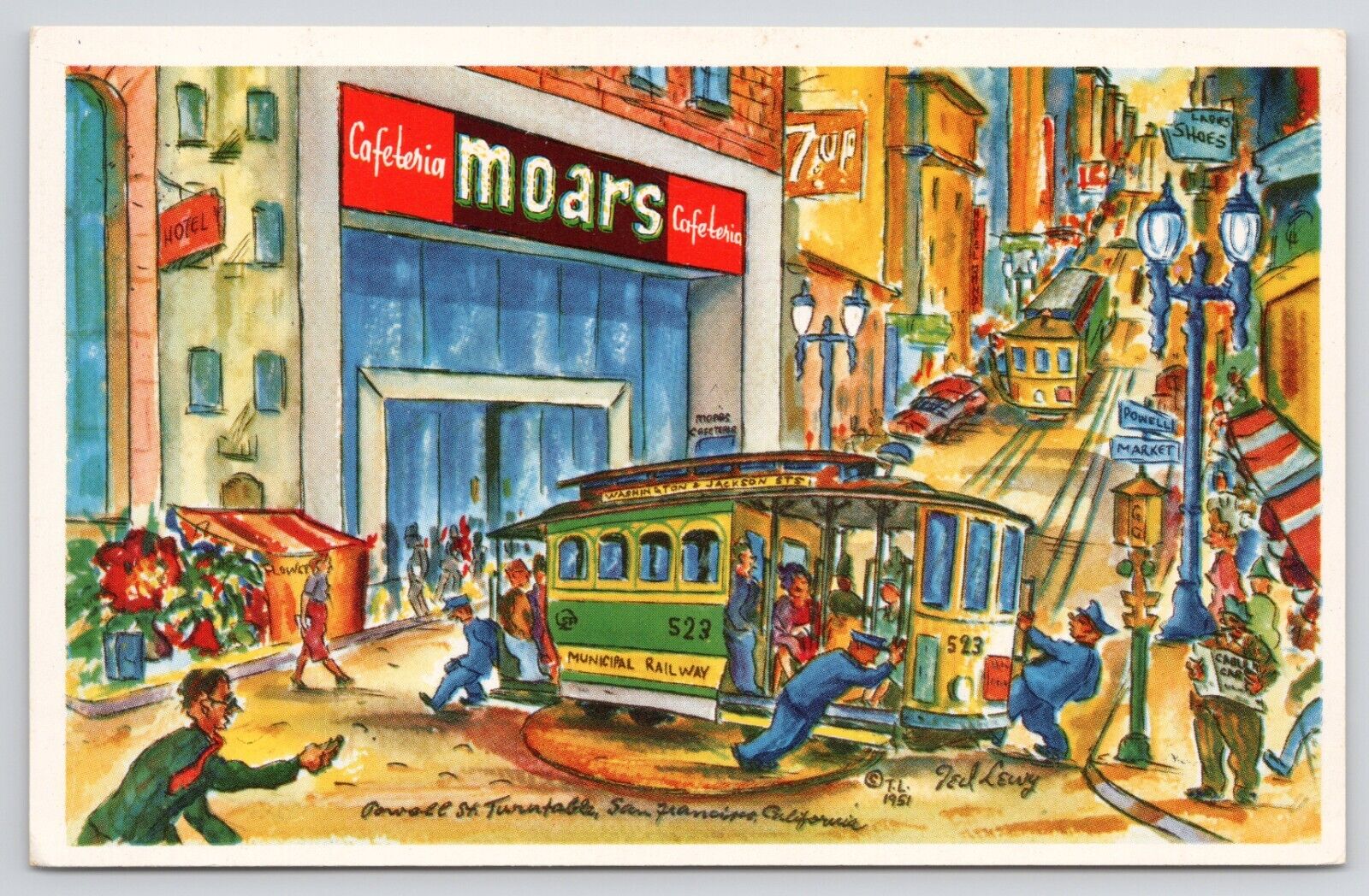 San Francisco California Moar\'s Cafeteria Ted Lewy Art Chrome Postcard