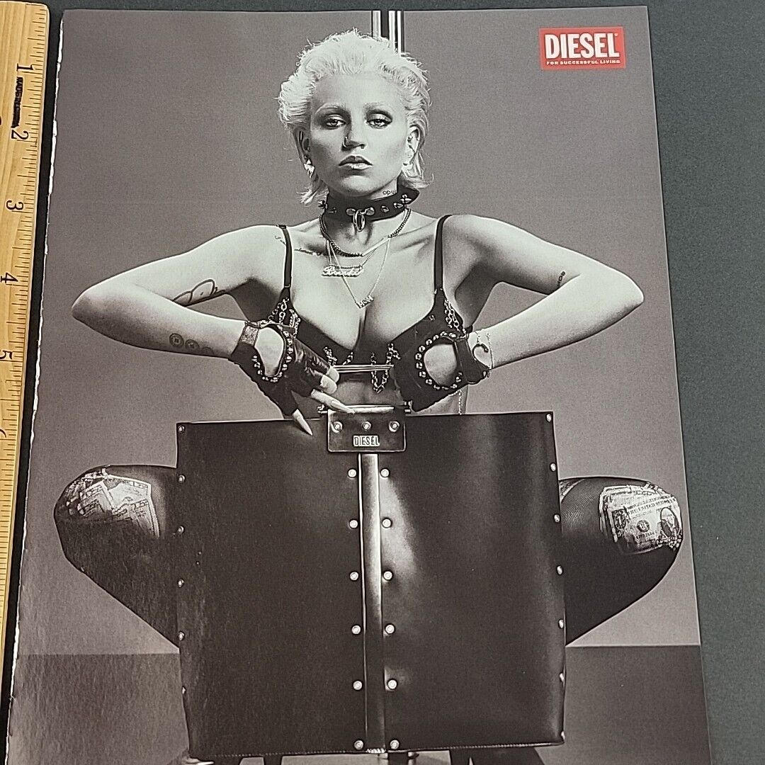 2014 Print Ad Brooke Candy for DIESEL Bullet Bag Crouching Down Low