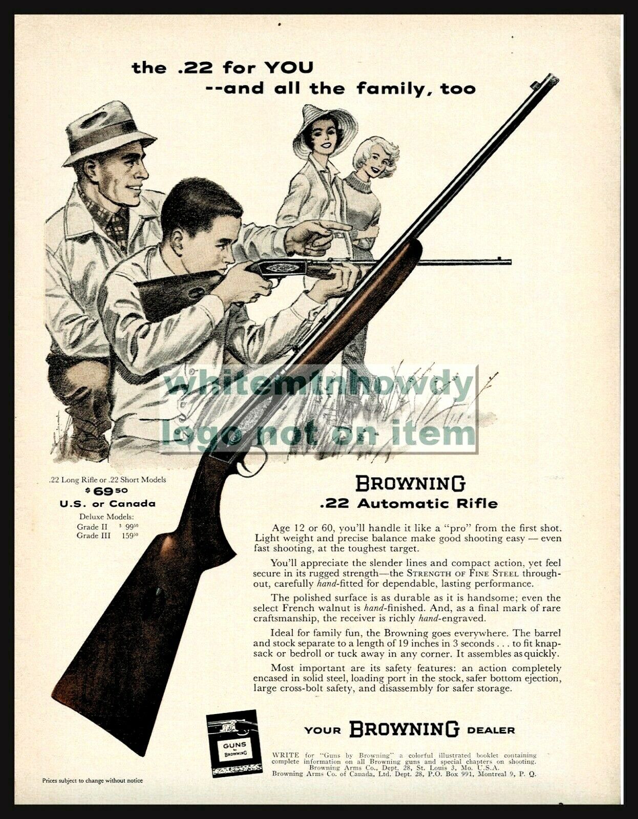 1959 BROWNING .22 Automatic Rifle PRINT AD Family Shooting Fun