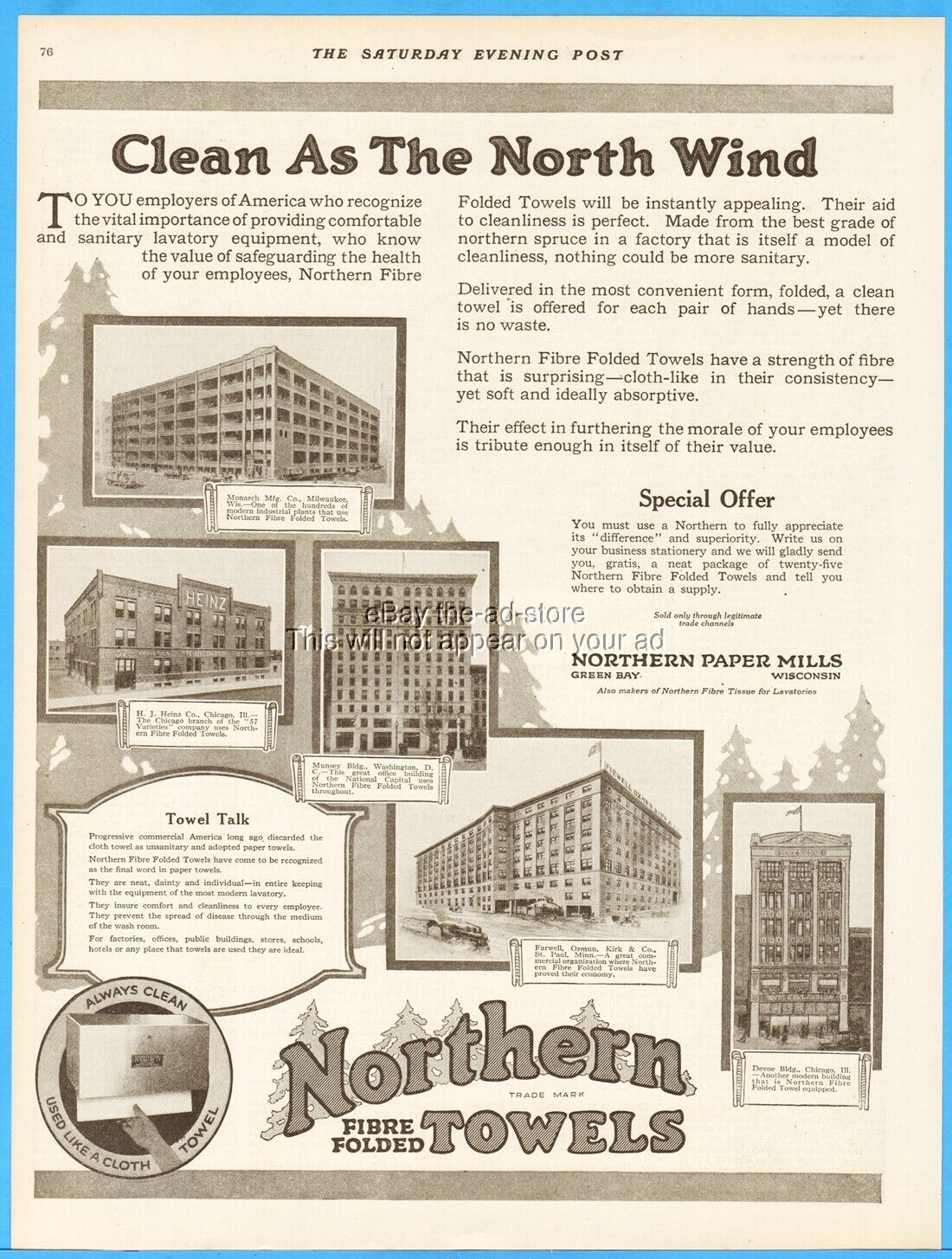 1919 Northern Paper Mills Green Bay WI Vintage Print Ad Monarch Mfg Co Milwaukee