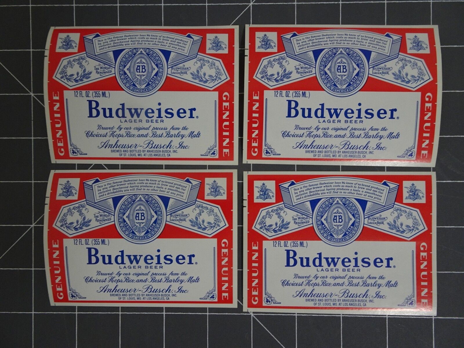 Lot of 10 Vintage Budweiser Beer Labels 4.25x 3.125\