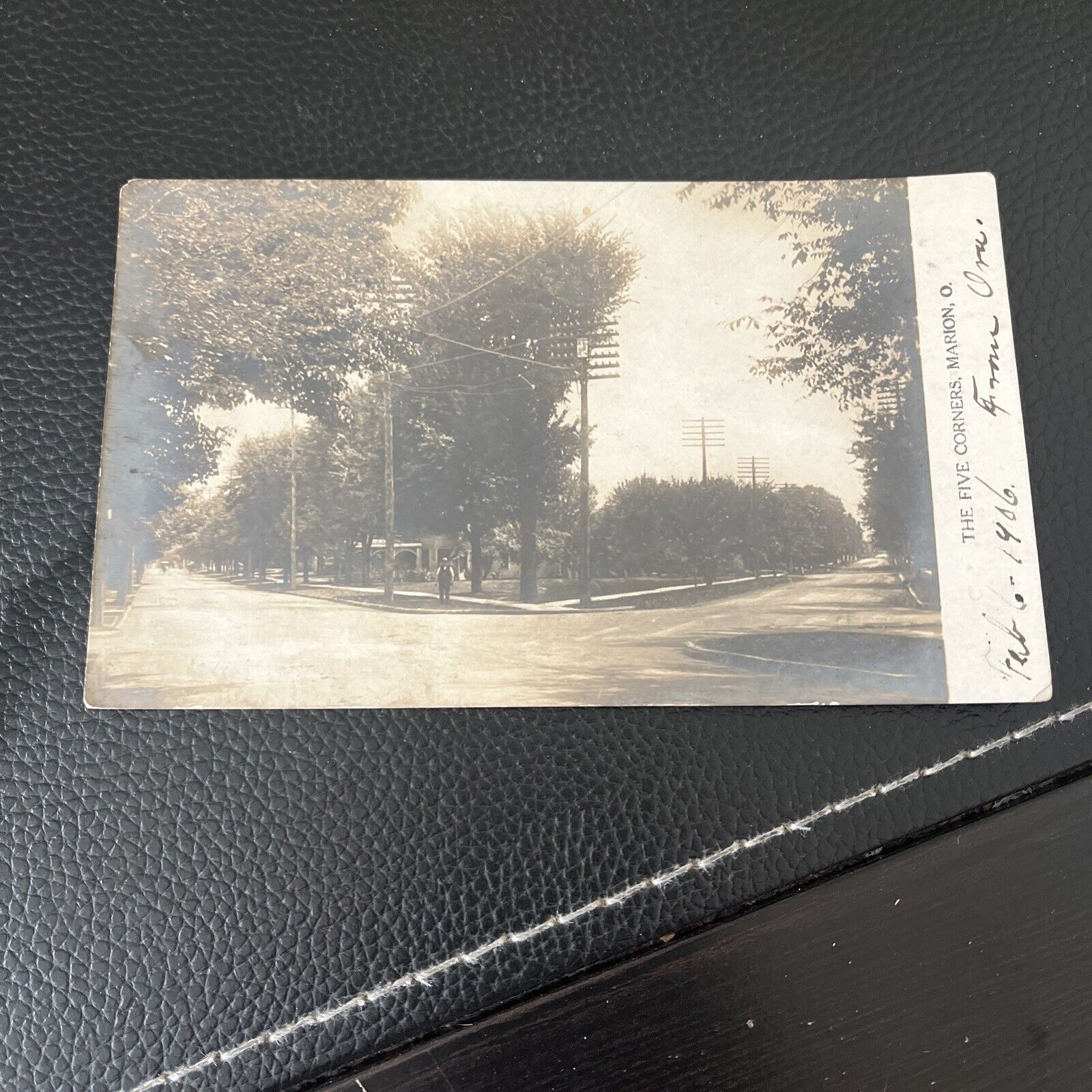 1906 RPPC Photo Postcard--OHIO--Marion--The Five Corners--Street Scene--Houses
