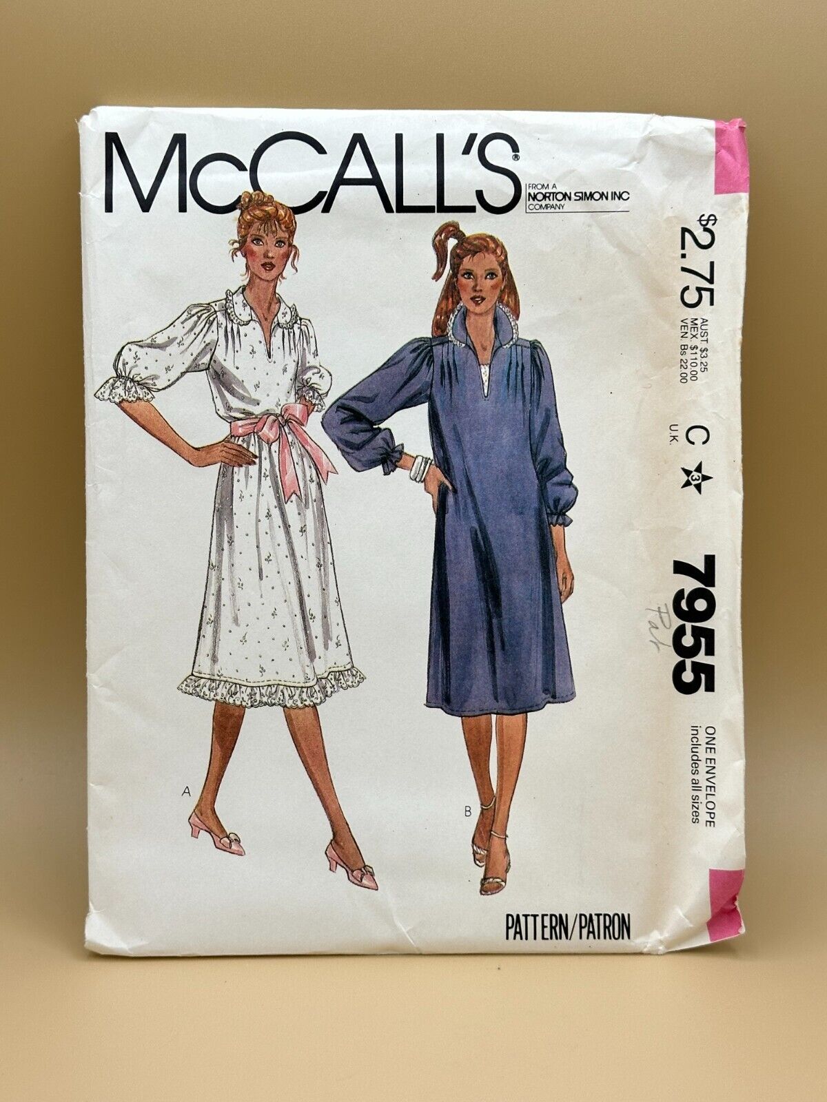 McCall\'s Pattern 7955 Misses Dress Loose Fit Pullover Size 6-22 UNCUT 1982 9 pcs