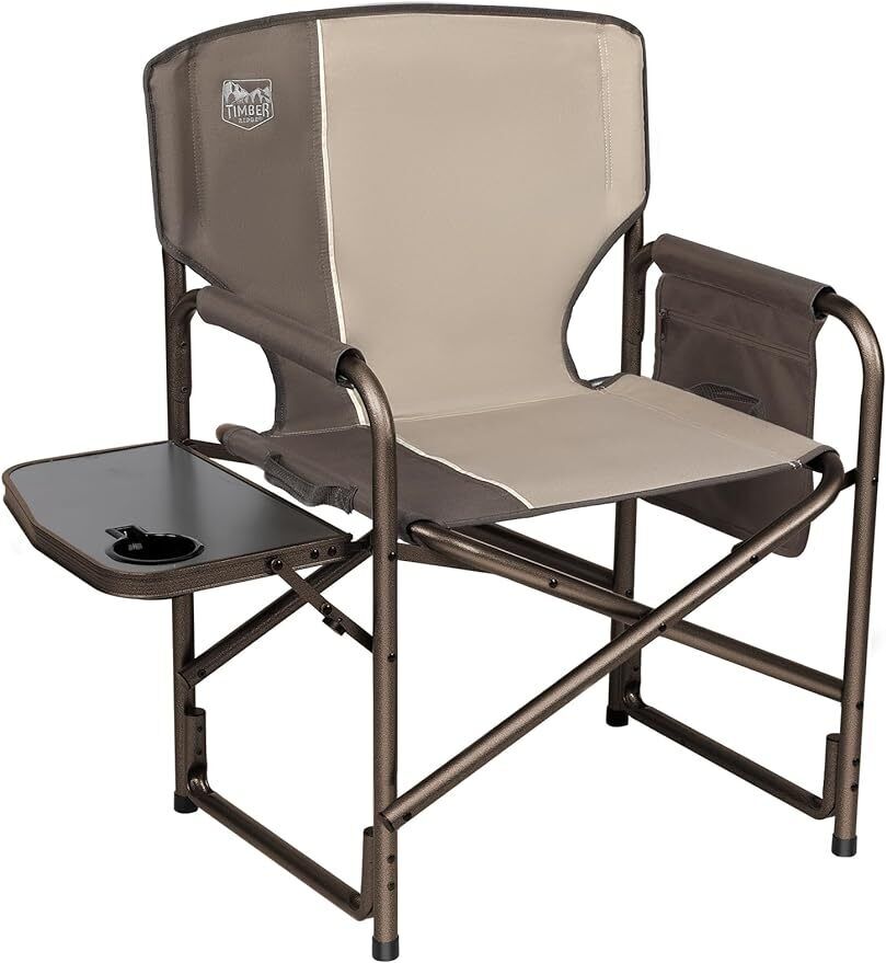 Portable Aluminum Directors Chair, Camping Chair,Supports 400lbs -Tan