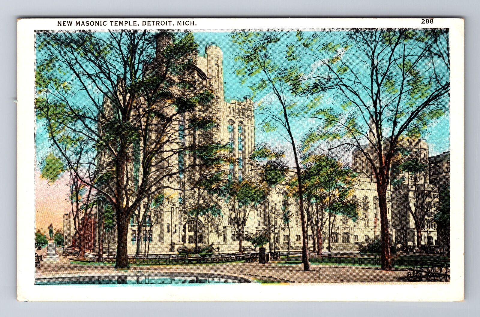 Detroit MI-Michigan, Beautiful Masonic Temple, Antique Vintage Souvenir Postcard