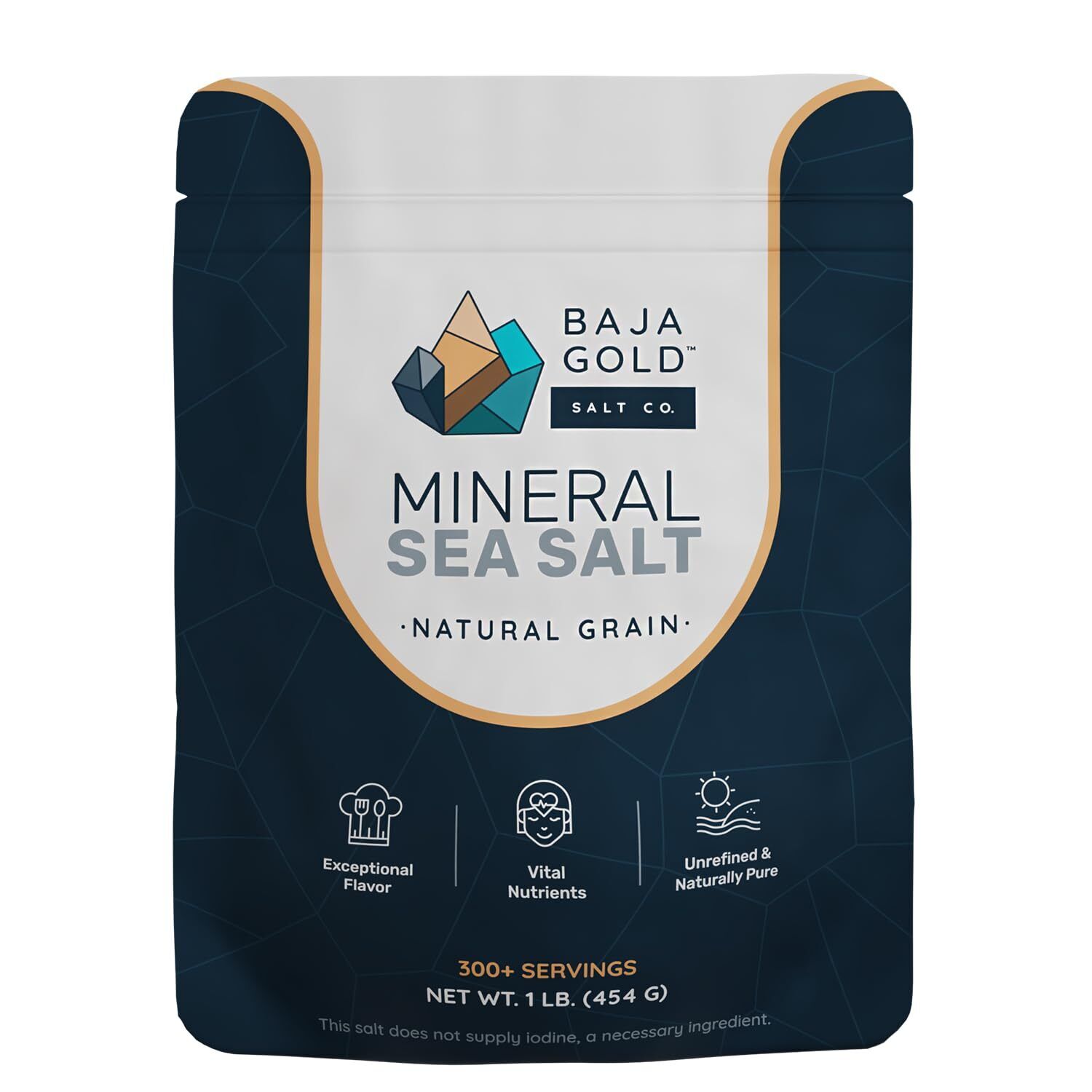 Baja Gold Mineral Sea Salt, Natural Grain Crystals, 1 Lb. 1 Pound (Pack of 1)