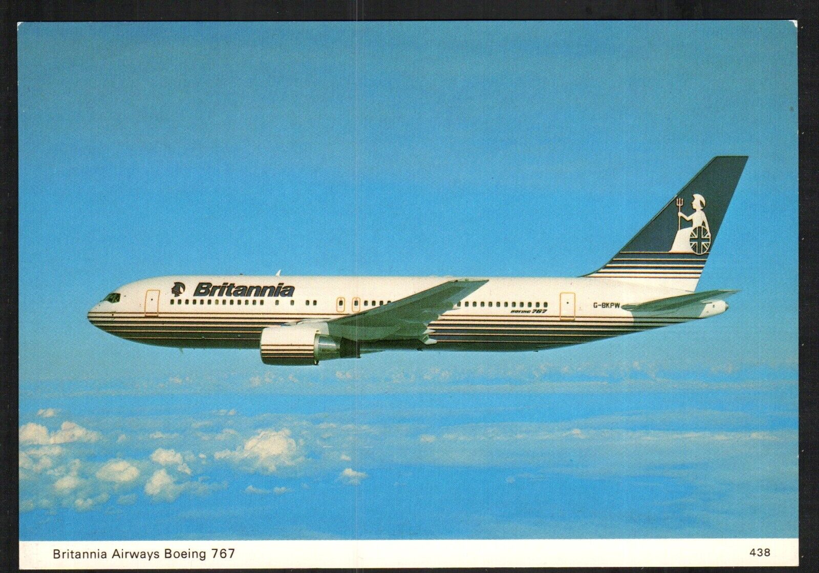 Old Postcard Britannia Airlines Boeing 767 Airplane Airways Flying Clouds
