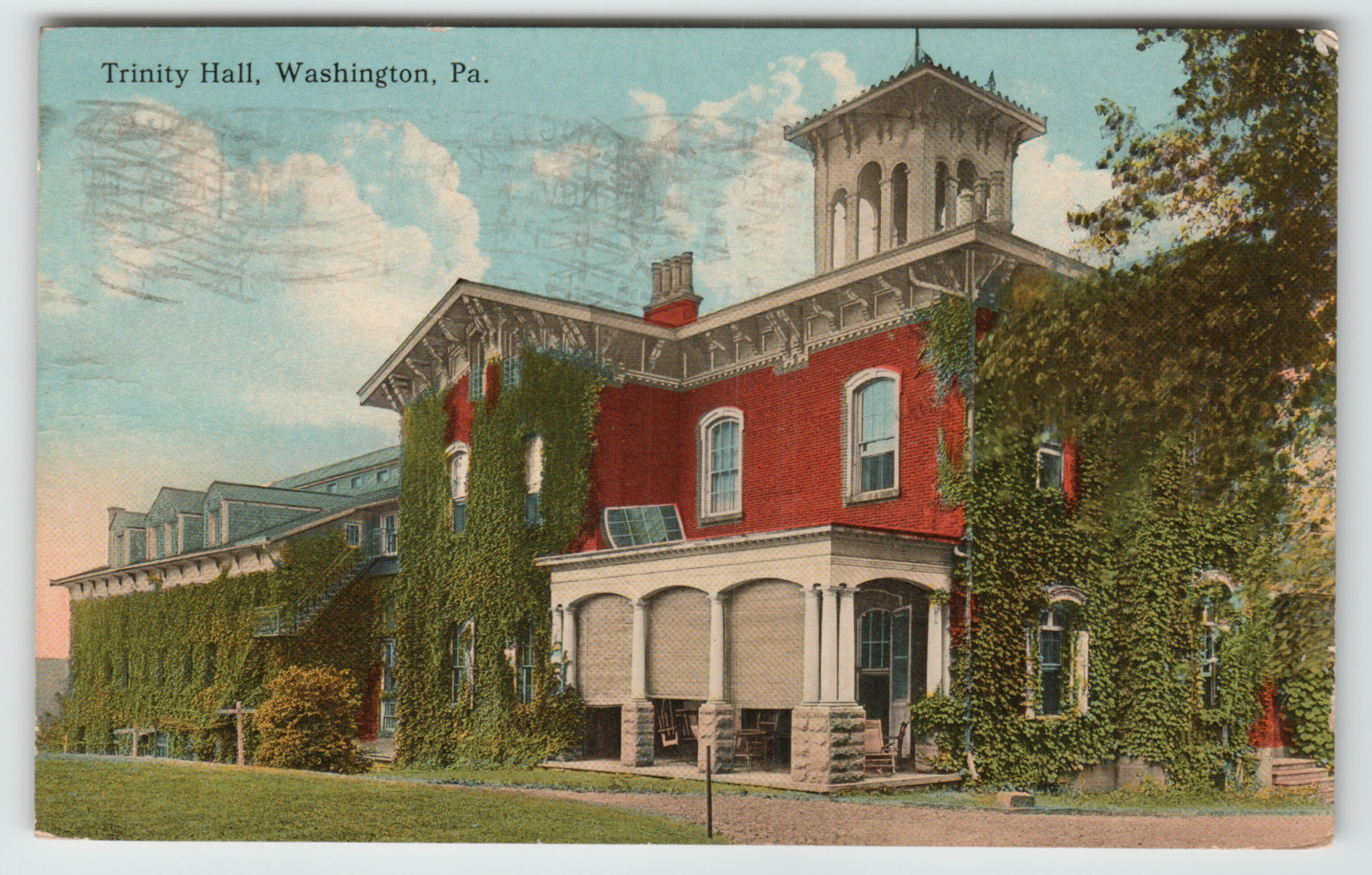 Postcard Vintage Trinity Hall Building in Washington, PA.