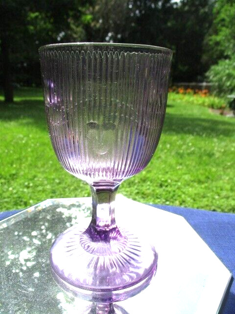 1840\'s BOSTON SANDWICH EAPG GLASS GOBLET BELL FLOWER SINGLE VINE PURPLE