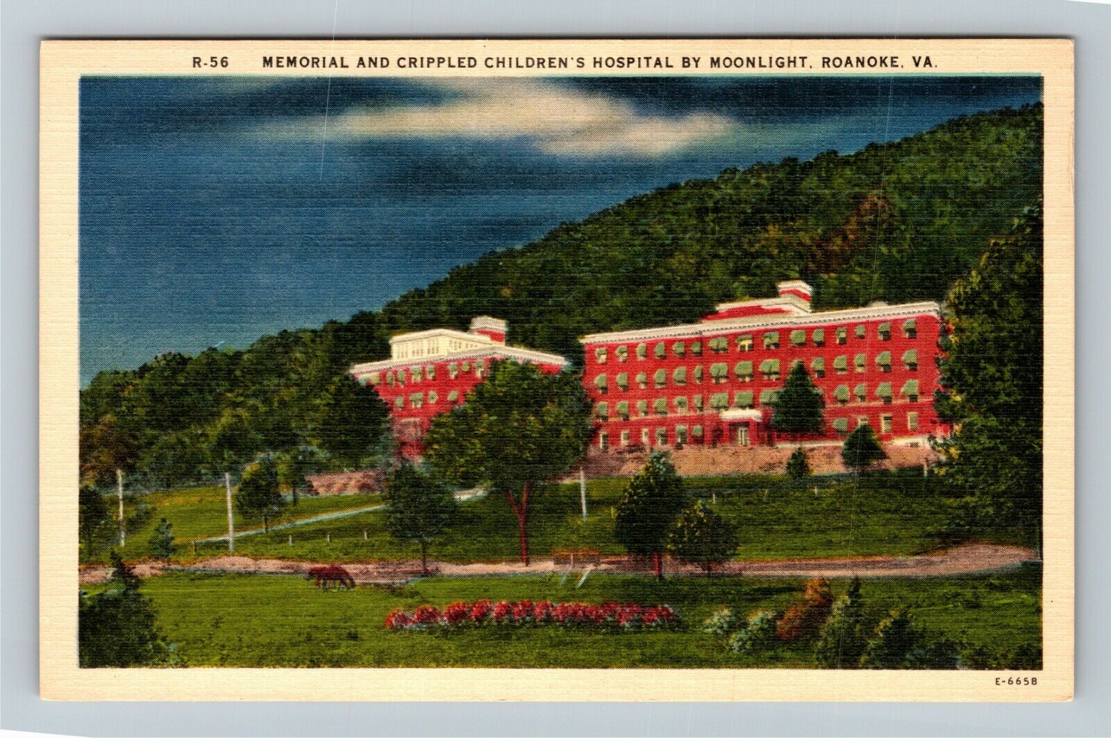 Roanoke VA-Virginia Memorial & Crippled Children\'s Hospital Moon Linen Postcard