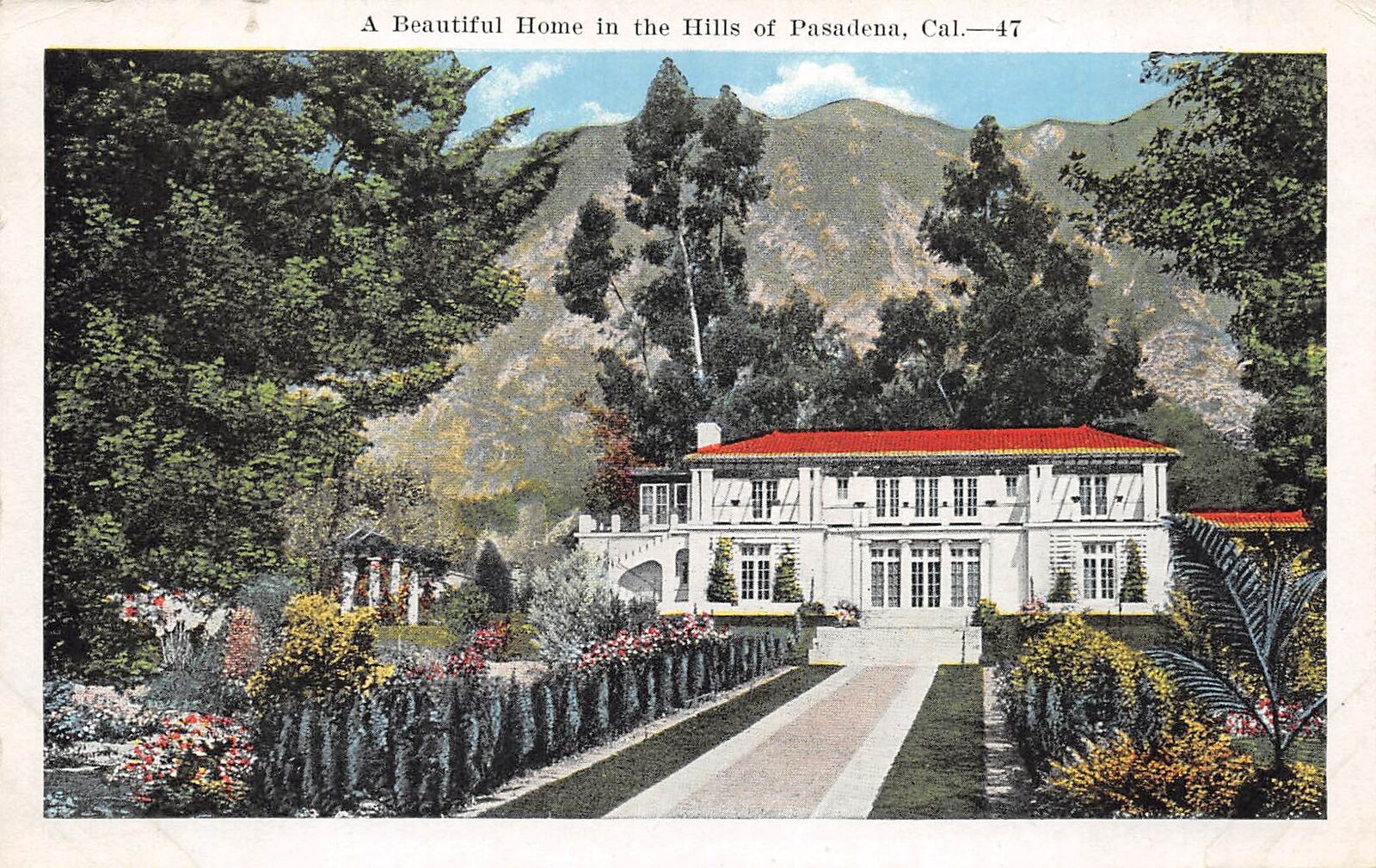 Pasadena California 1935 Postcard Home In The Hills