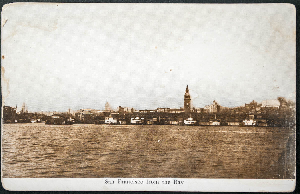 San Francisco from the Bay, Printed Postcard, Postmarked 1909, Made in San Fran.