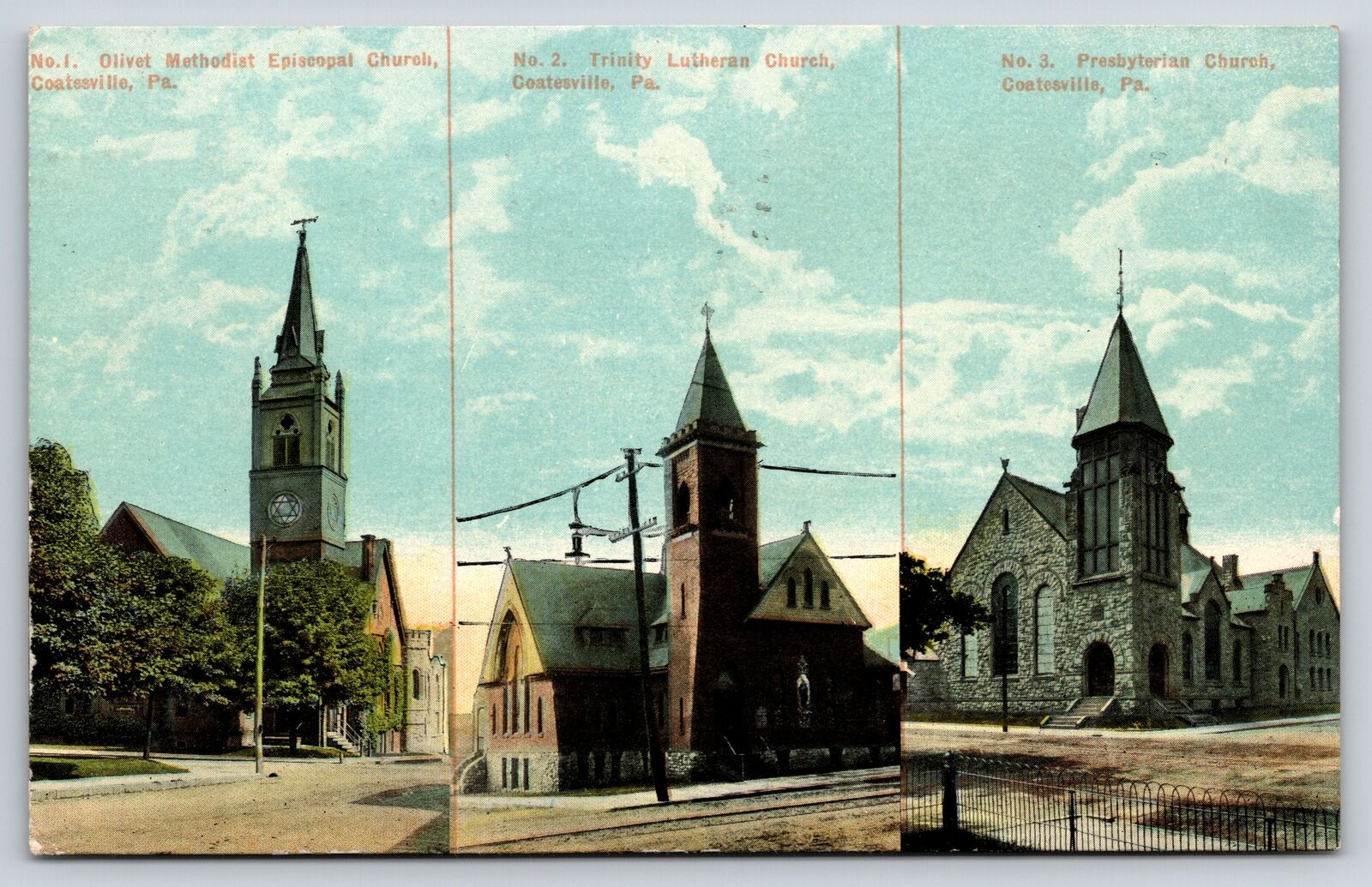 Coatesville PA~3 Churches~Olivet ME~Trinity Lutheran~Presbyterian~1911 PC