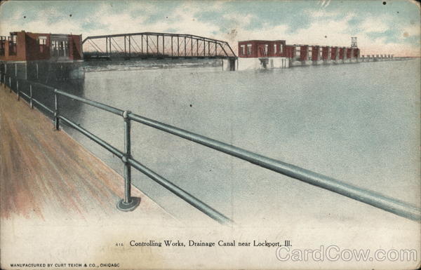 Lockport,IL Controlling Works,Drainage Canal Teich Will County Illinois Postcard