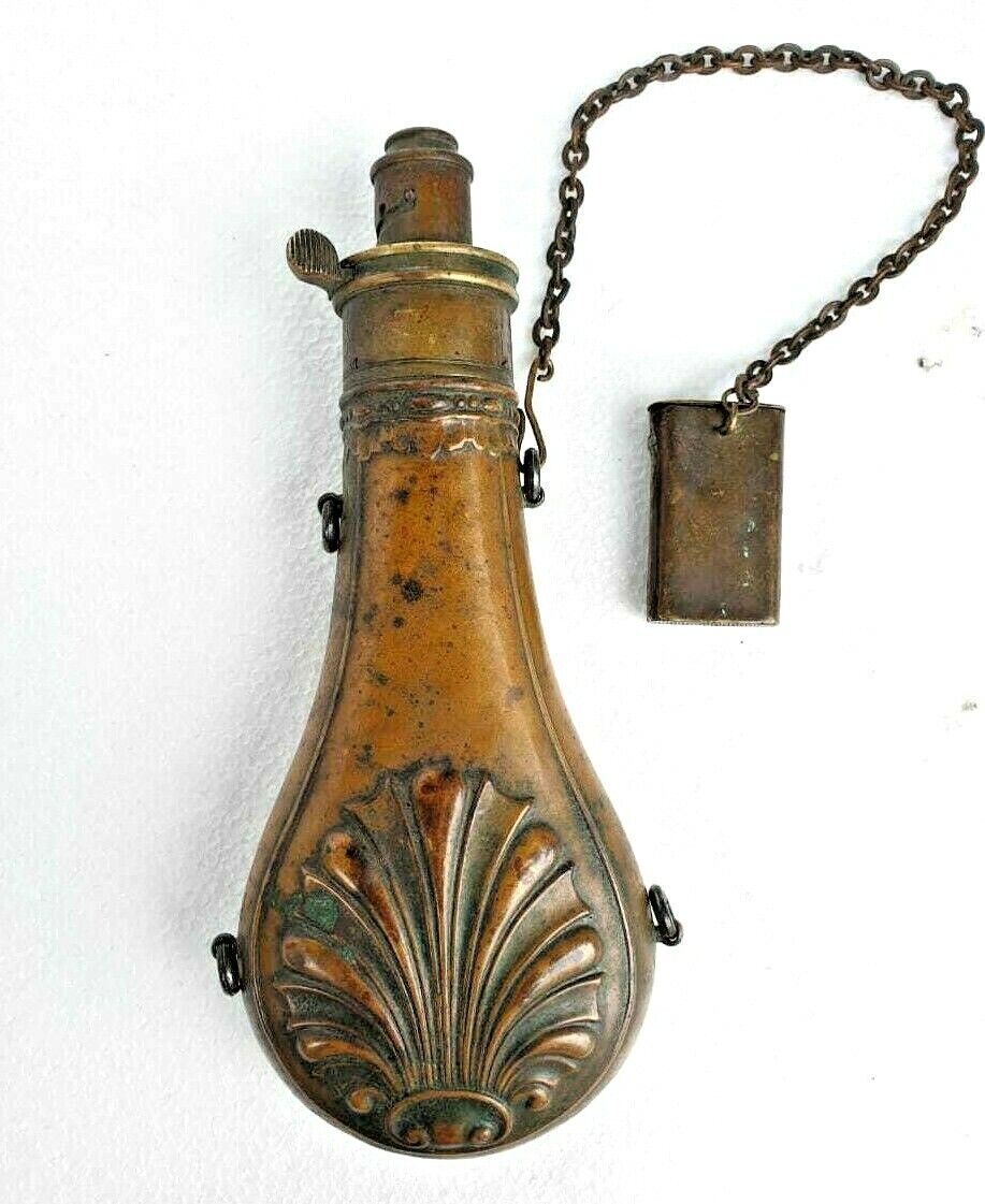 Original G&J.W HAWKSLEY Sheffield Vintage Copper & Brass Gun Powder Bottle Flask