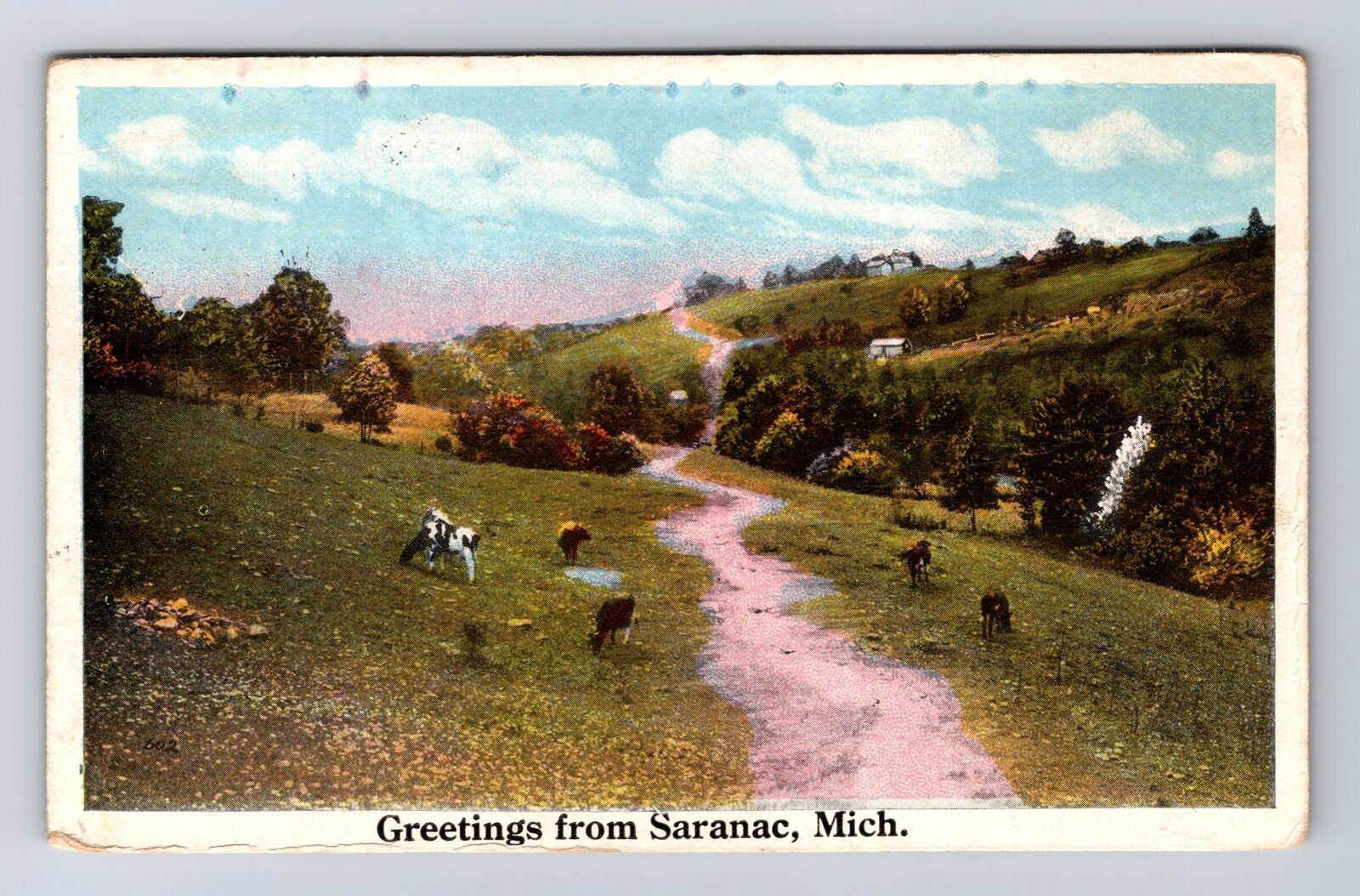 Saranac MI-Michigan, General Road Greetings, Antique, Vintage c1918 Postcard