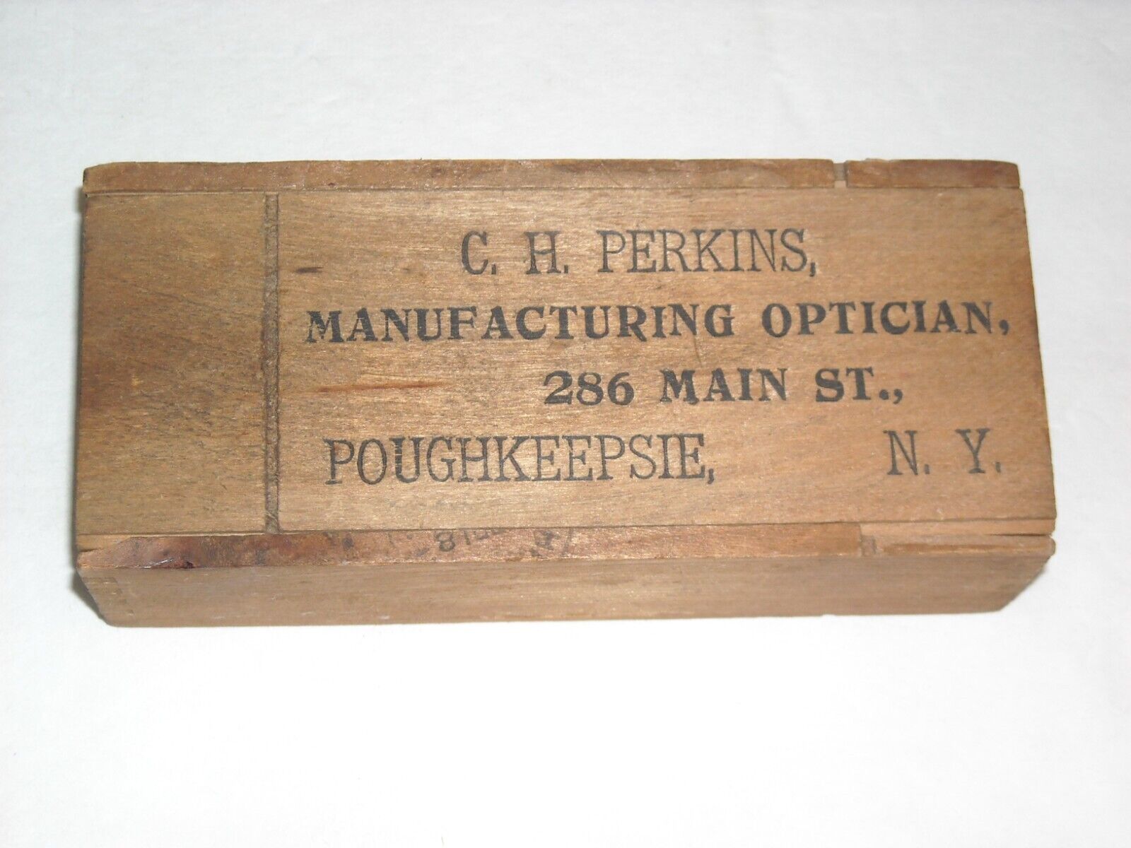 Antique Wooden Advertising Box C.H.Perkins Optician Poughkeepsie,N.Y.