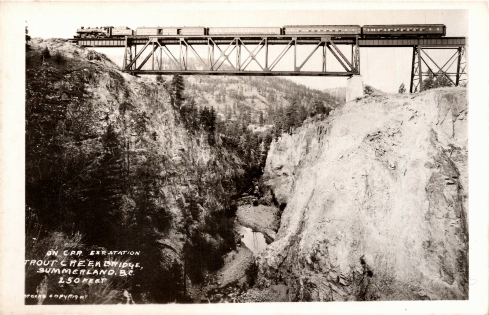 RPPC Postcard BC Summerland Train on Trout Creek Bridge Railroad ~1930s K59