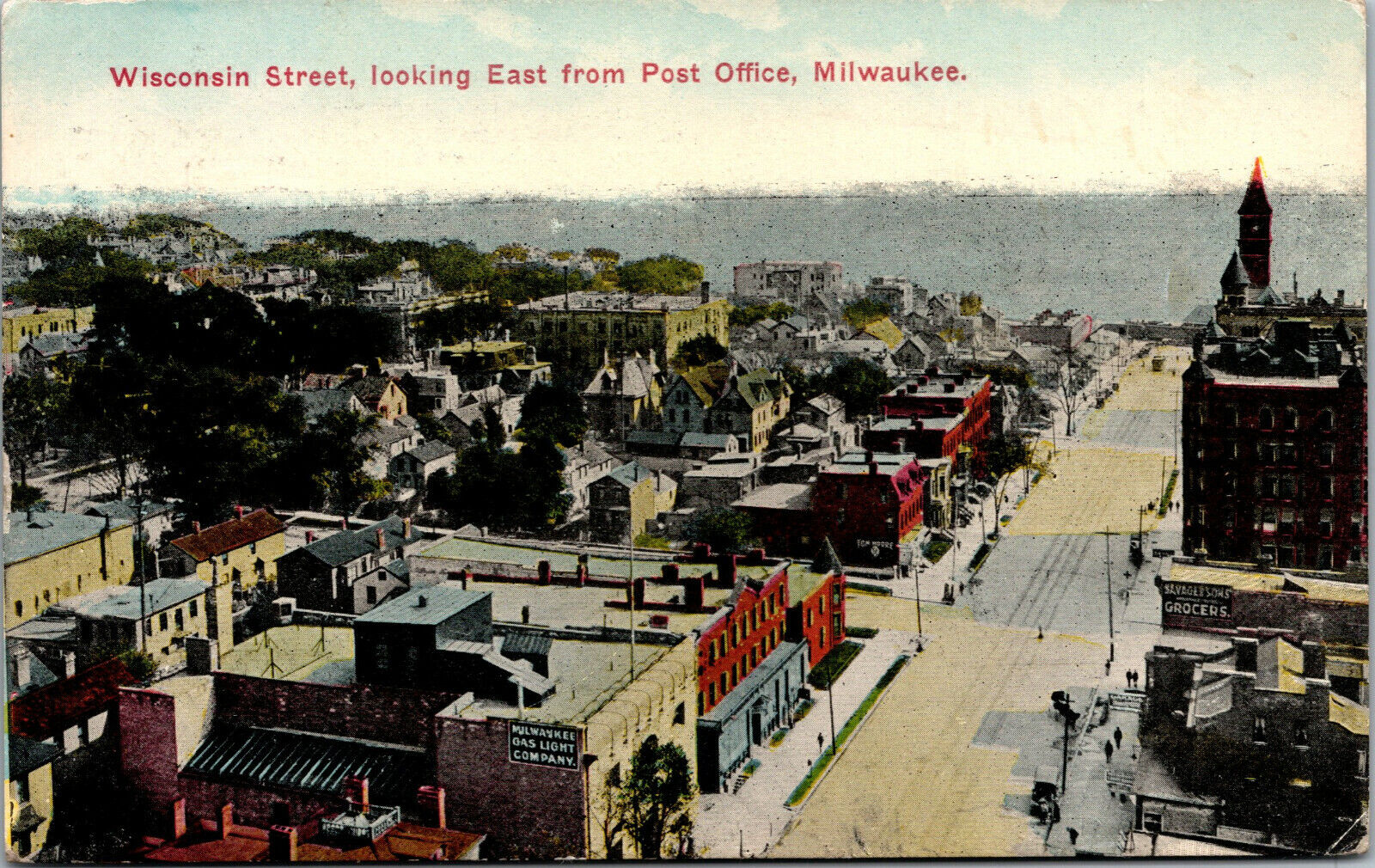 Vtg 1910s Wisconsin Street Looking East from Post Office Milwaukee WI Postcard