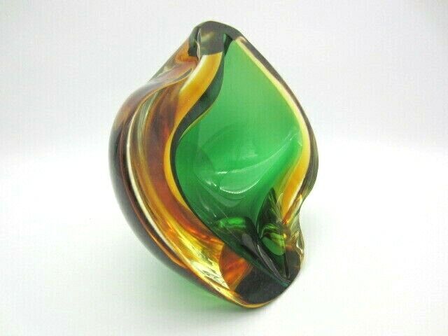 XL Murano Archimede Seguso space age sculpture Sommerso green amber glass geode