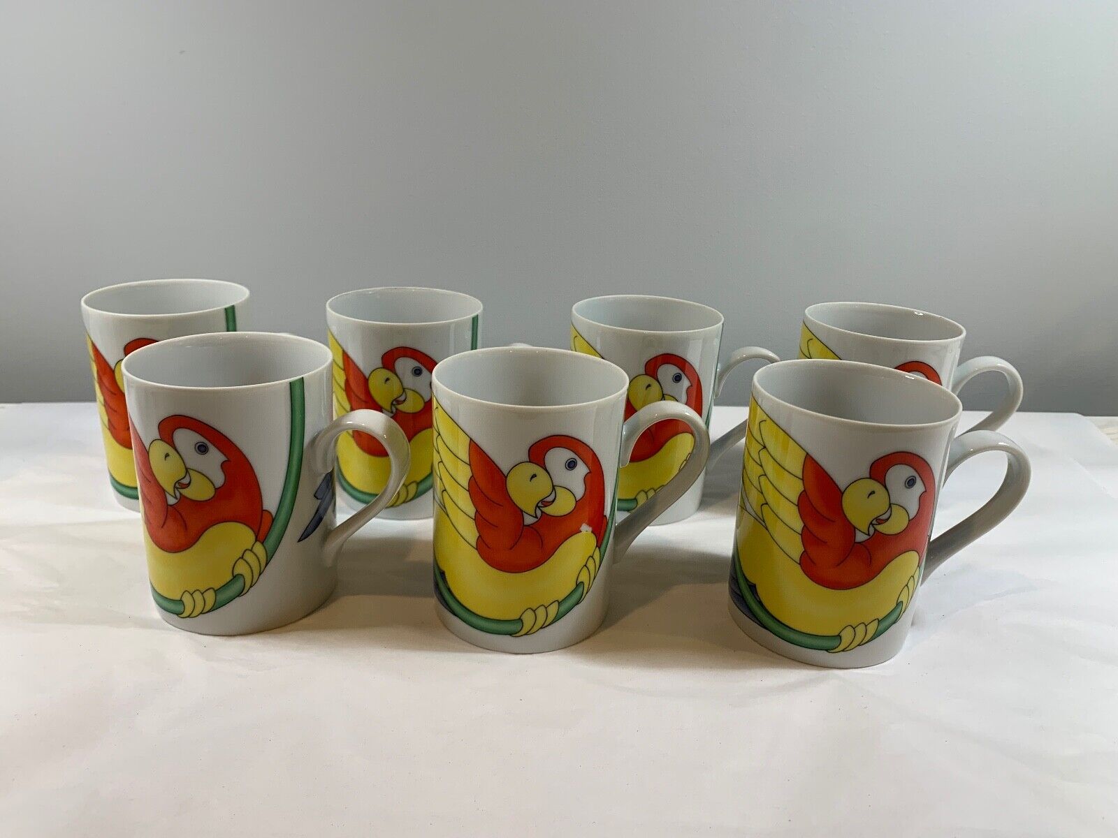 Fitz And Floyd Parrot-In-Ring Coffee Cup Mug, Set Of 7