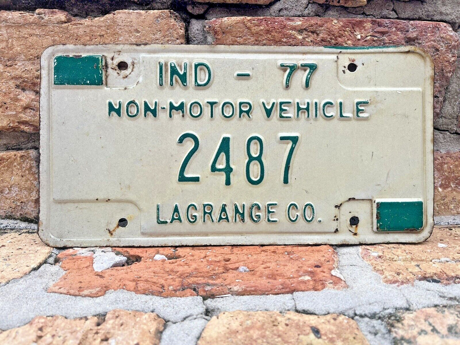 VINTAGE 1977 77 INDIANA IND LAGRANGE CO NON-MOTOR VEHICLE LICENSE PLATE TAG
