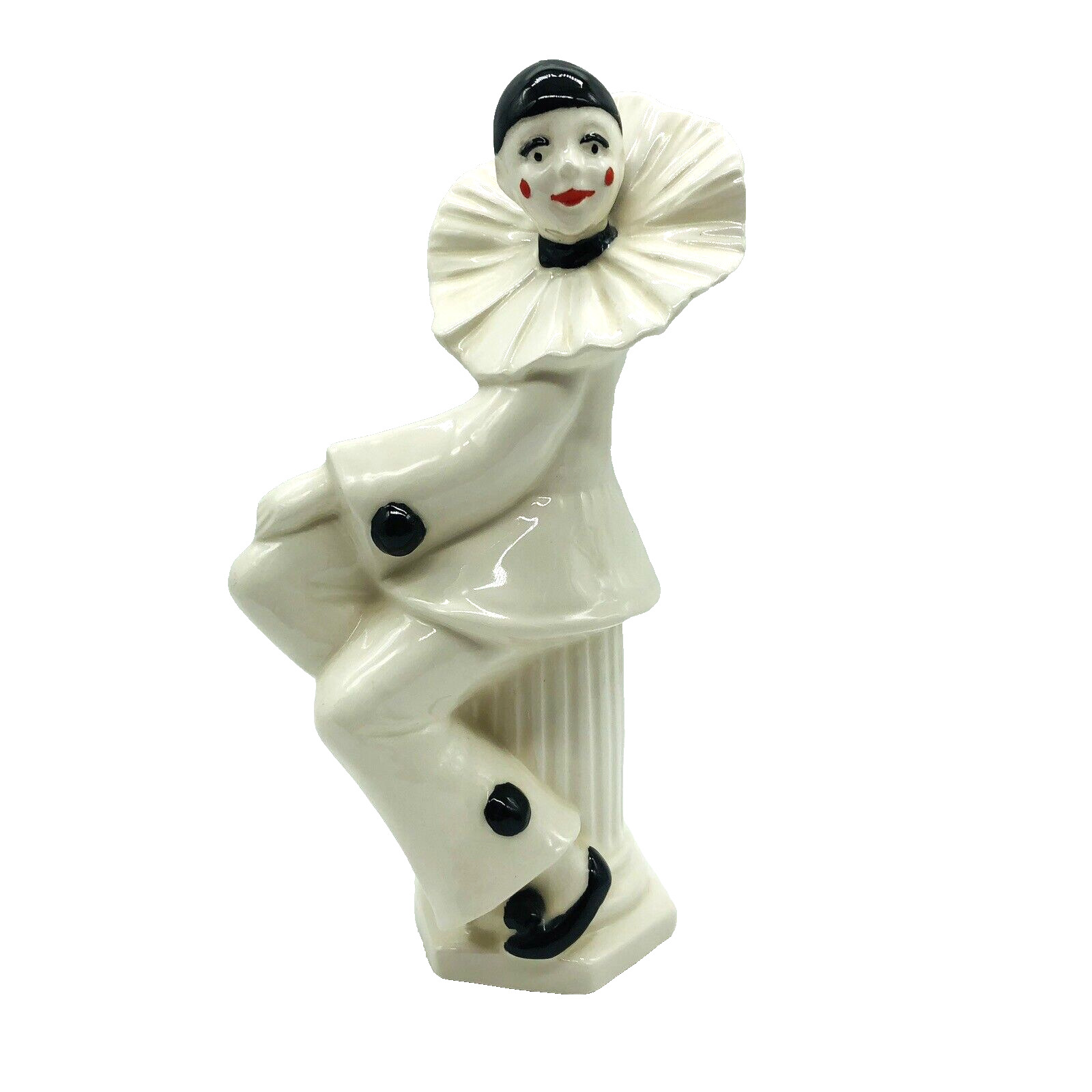 Vintage Pierrot Clown Ceramic Figurine Hand Painted Unique White Black