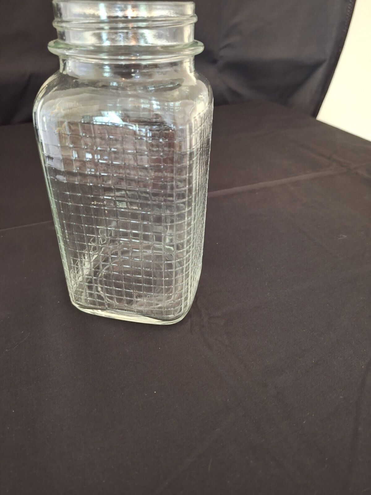 Vintage Glass Mason Jar With Waffle Grid Pattern Square 1 Quart & Zinc Lid