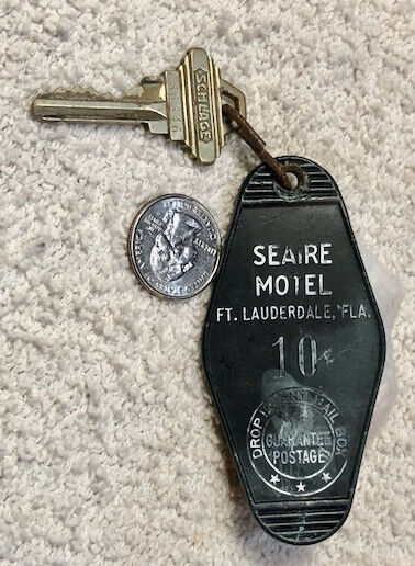 Vintage HOTEL Motel Room Key and Fob SEARE MOTEL Room 10, FT. LAUDERDALE, FL.