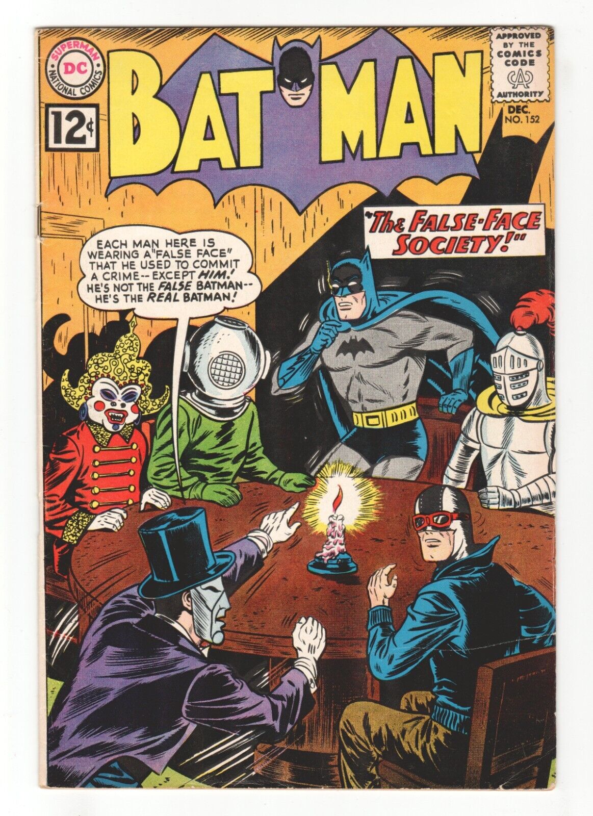 Batman #152 - 1st False Face Society - BILL FINGER - SHELDON MOLDOFF Cover VG/FN